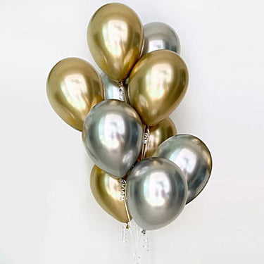 Gold and Silver Chrome Balloons, Set of 10, Latex, Helium Gas, Buy Gold and Silver Chrome Balloons Online